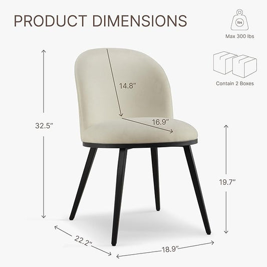 Dining Chairs Set of 6, Fabric Upholstered Dining Room Chairs with Ergonomic Backrest & Metal Legs, Modern Kitchen Side Chairs for Home, Restaurant, and Café, Coconut, 2 Boxs