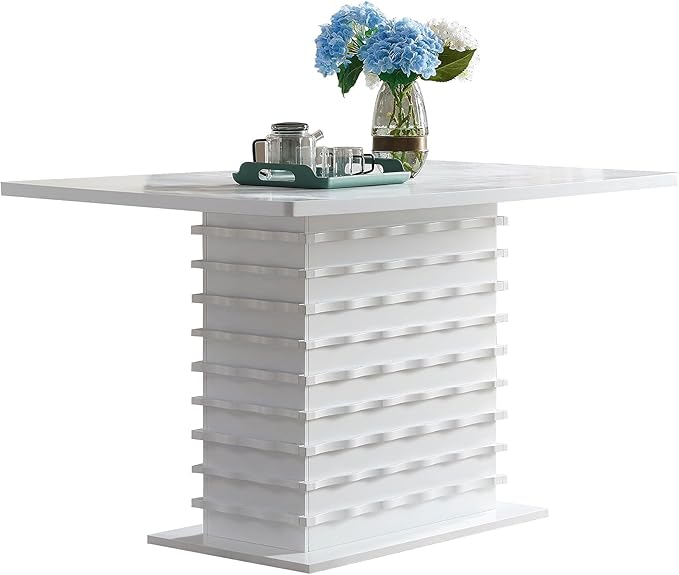 Kings Brand Furniture - Caballo Wood Pedestal Wave Design Modern Rectangular Kitchen Dining Room Table, White