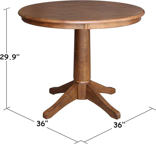 IC INTERNATIONAL CONCEPTS 36" Solid Wood Round Top Pedestal Table in Distressed Oak - 29.9" Height