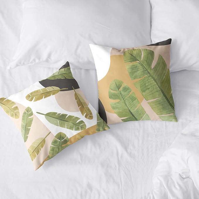 18x18 Inch Summer Tropical Plant Pillow Cover Green Leaves Throw Pillow Covers Jungle Palm Tree Pillowcase Cotton Blend Garden Decor for Floor Chair Bed in 2 Pcs