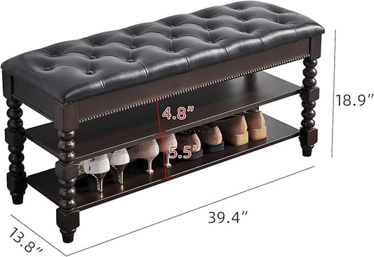 LEILISI Shoe Bench, Wood Storage Bench with Cushion Seat, Shoe Rack with Hidden Storage Space for Entryway Living Room Bedroom Hallway (Walnut, 39.4'')
