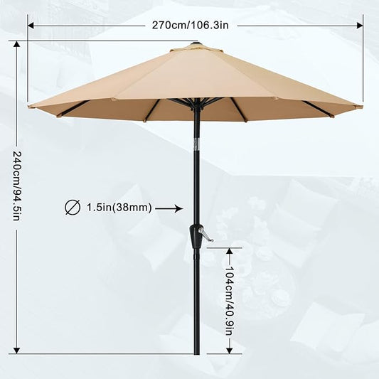 MASTERCANOPY 9FT Patio Umbrella with Push Button Tilt and Crank, Outdoor Market Umbrella with 8 Sturdy Ribs, UV Protection & Waterproof for Garden, Deck, Backyard, Pool (Khaki)