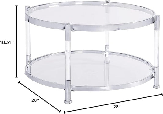 Tempered Glass Round Coffee Table, 28" Modern Acrylic Legs Circle Center Table for Living Room