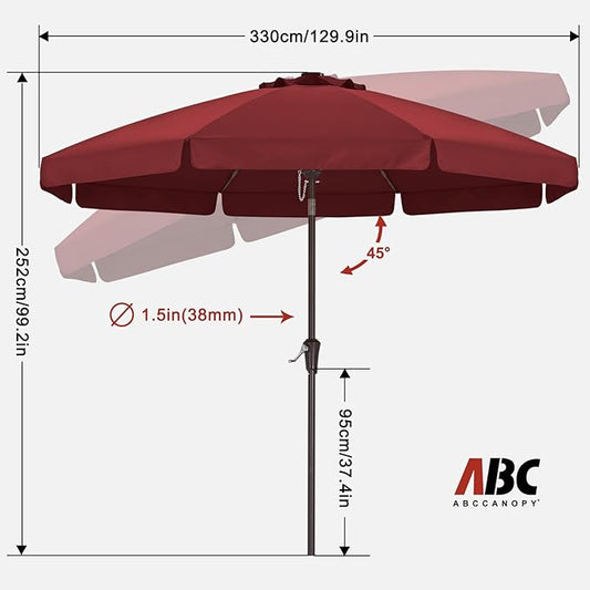 ABCCANOPY 11ft Scalloped Patio Umbrella, Outdoor Table Umbrella with Tilt and Crank, Fiberglass Ribs Deck Umbrella for Patio, Pool, Garden, Picnic (Burgundy)