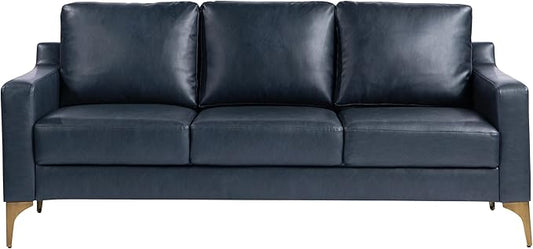 Serta Triton 78" Sofa, Transitional Modern, Dreamcoil Comfort, Metal Legs, Vegan Leather, Navy Blue