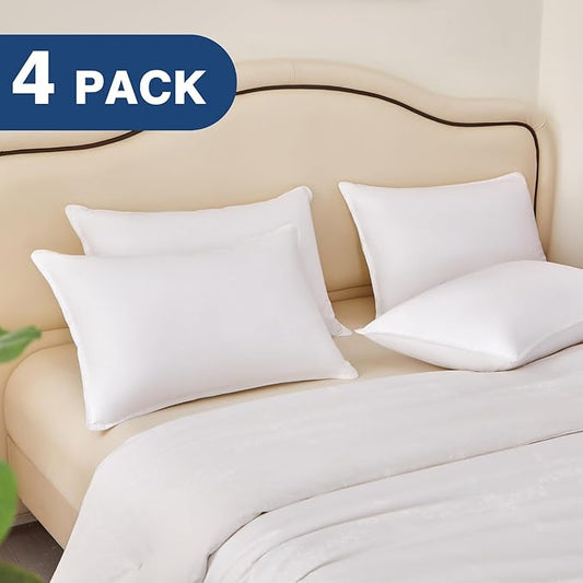 Goose Down Pillows Queen Size Set of 4, Hotel Quality Bed Pillow for Sleeping 4 Pack, 900 Fill Power Natural White Goose Feather Pillows with 700 TC 100% Organic Cotton Shell, 18"x30" White