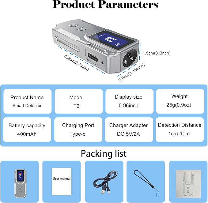 Next-Gen Hidden Camera Detectors, with HD Display, Smart Anti-Spy Device, GPS Tracker Detector, Portable Wireless/RF Signal Scanner for Hotels, Travel, Home & Office (Metallic Silver)