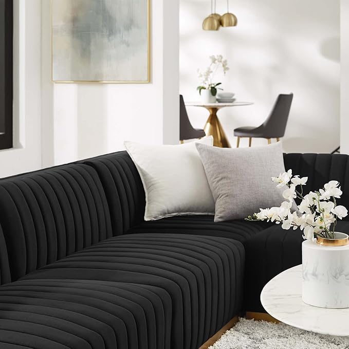 Modway Conjure Channel Tufted Performance Velvet Sectional, Gold Black