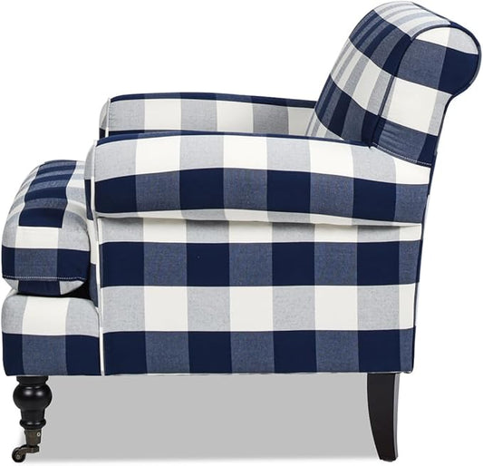 Jennifer Taylor Home Bliss 38" Lawson Accent Arm Chair Metal Casters, Blue Lattice Woven