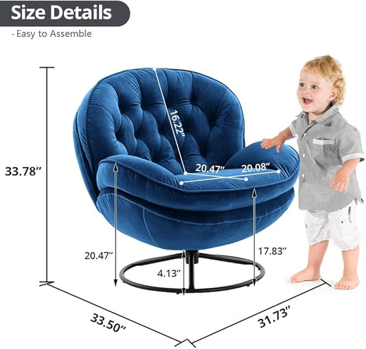 Velvet Swivel Accent Chair with Ottoman Set, Modern Lounge Chair with Metal Base Frame & Footrest, Comfortable Single Leisure Sofa Chair Reading Chair with 360 Degree Swiveling for Living Room, Blue