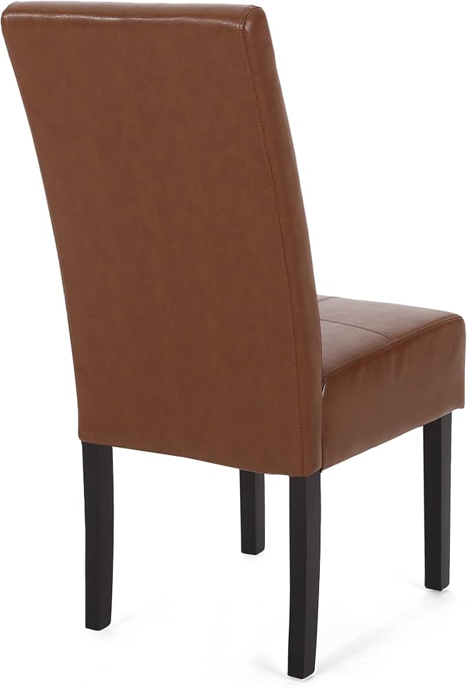 Christopher Knight Home Pertica Upholstered T-Stitch Dining Chairs - Faux Leather - Cognac Brown/Espresso (Set of 4)