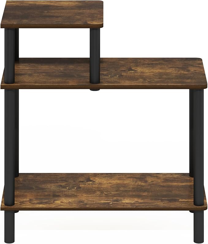 Furinno Turn-N-Tube Side Table, 3-Tier Rectangle Sofa End Table with Open Shelf, Toolless Assembly Night Stand, Bedside Table, for Living Room, Bedroom, Amber Oak