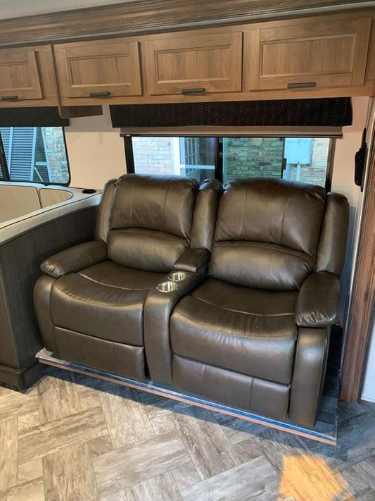 RecPro Charles 64" Powered Recliner RV Sofa with Console and Cupholders | Zero Wall Loveseat for Camper | Wall Hugger Couch (Mahogany, 64")
