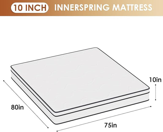 PayLessHere | 10 Inch King Mattress | Medium Firm Hybrid Mattress | White | with High-Density Foam and Breathable Cover | Pocket Spring Design, Pressure Relief | Bed in a Box, CertiPUR-US Certified