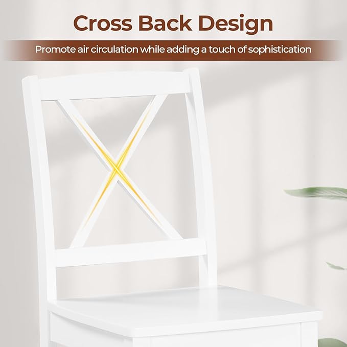 Giantex Wood Dining Chairs Set of 4 White, Armless Kitchen Chair w/Rubber Wood Legs & Curved Backrest, Farmhouse Cross Back Diner Chair, Wooden Side Chairs for Home Dining Room, Load 400 LBS