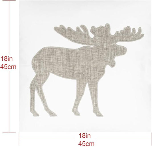 Animal Cotton Throw Pillow Covers Moose Pattren Embroidered 18x18 Inches for Couch Cushions Covers (White)