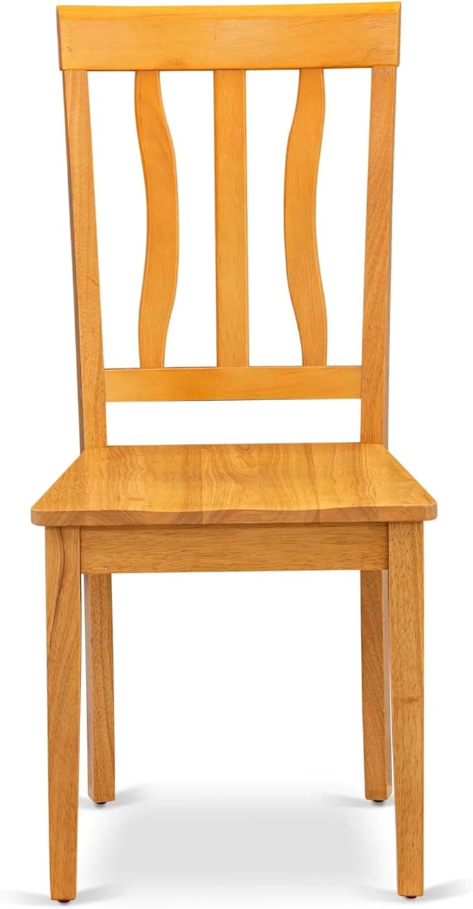 East West Furniture ANC-OAK-W Antique Dining Room Chairs - Slat Back Wooden Seat Chairs, Set of 2, Oak