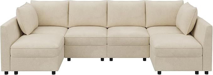 HONBAY Modular Sectional Sofa Couch with Storage, Modern U Shaped Sectional Sofa, Convertible Sectional Couch for Living Room - Beige