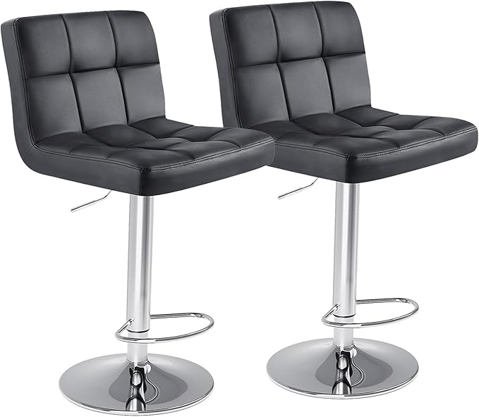DUMOS Bar Stools Set of 4, 24 inch Counter Height Bar Stools, Upholstered Modern Kitchen Barstools with Metal Base, PU Leather Saddle Stools for Kitchen Island, Black