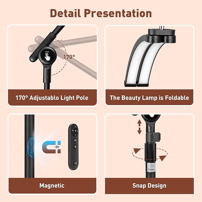 HITTI Half Moon Eyelash Esthetician Light - 2026 LED Lash Tech Lamp with 4-Wheel Rolling Base, 3 Color Modes, Dimmable Brightness & Phone Holder for Extension, Tattoo Artists, Beauty, SPA -Black