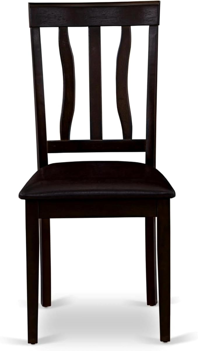 East West Furniture ANC-CAP-LC Antique Dining Chairs - Faux Leather Upholstered Wooden Chairs, Set of 2, Cappuccino