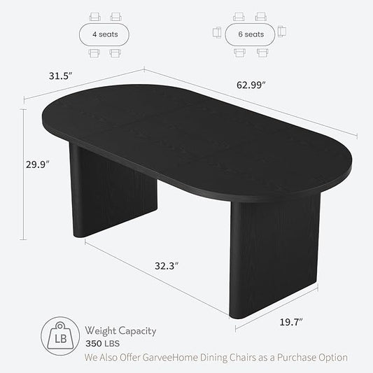 GarveeHome Oval Dining Table for 6-8 People, Long Large Kitchen Table with Thick Sturdy Wooden Base, Farmhouse Dining Room Table for for Kitchen, Living Room, Office (63" Long,Black)
