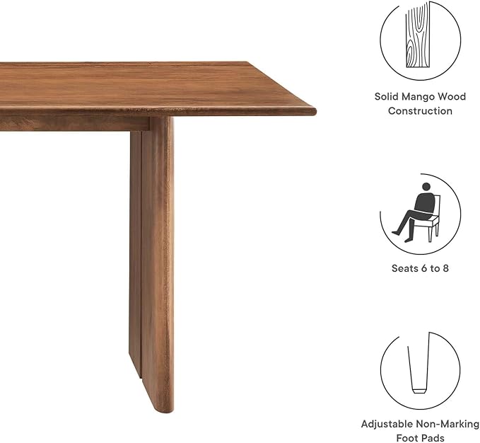 Modway Amistad 72" Solid Wood Modern Farmhouse Rectangular Dining Table in Walnut