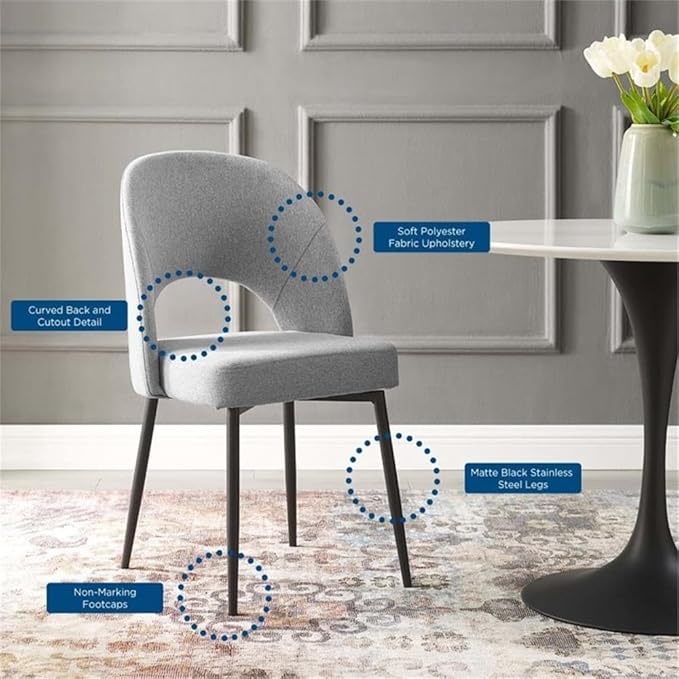 Modway Rouse Upholstered Fabric Dining Side Chair, Black Light Gray