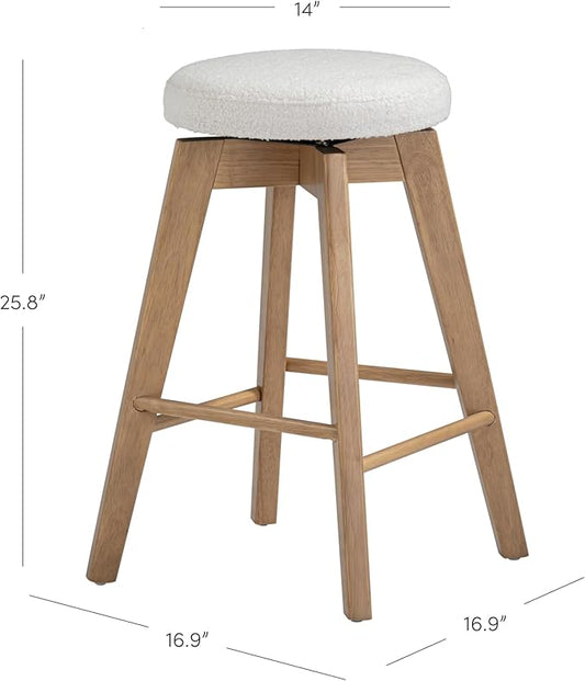 Nathan James Amalia Bohemian Swivel Bar Stool, Backless Counter Height Boucle Counter Stool with Solid Wood Legs and Upholstered Seat, White Oak Set of 4