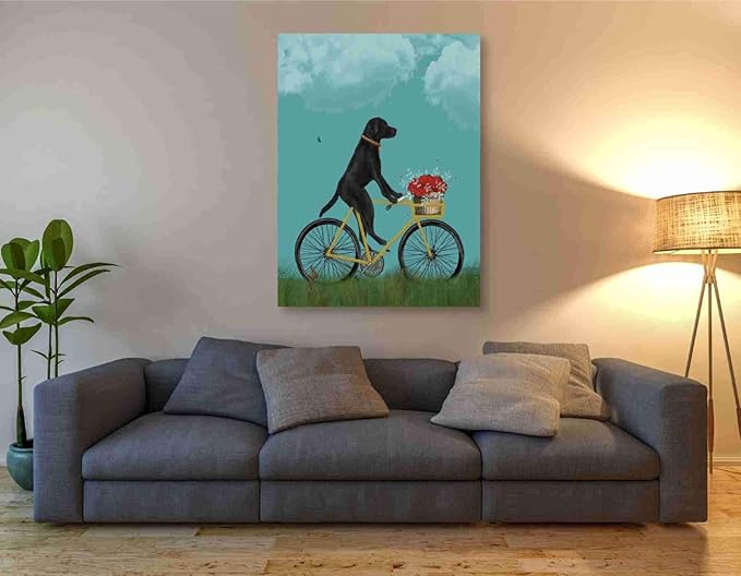 Epic Graffiti 'Black Labrador on Bicycle - Sky' by Fab Funky Canvas Wall Art, 40"x54"