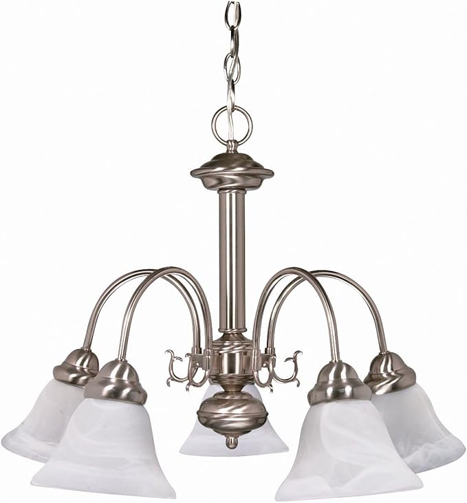 Nuvo Lighting Ballerina 5-Light Chandelier with Alabaster Glass Bell Shades, Brushed Nickel