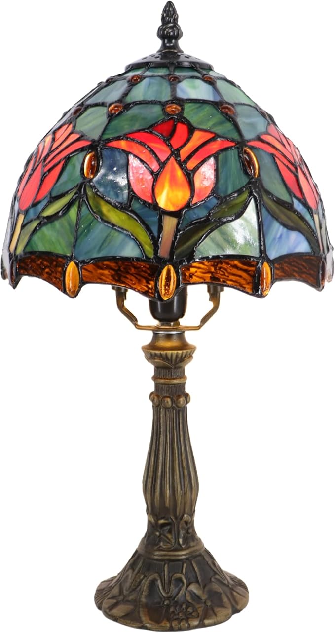 Small Tiffany Lamp Mini Accent Table Lamp Stained Glass Desk Memory Lamp Sympathy 8X14.5 Inch (Tulip Style)