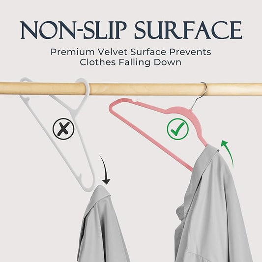 HOUSE DAY Lt Pink Velvet Hangers 20 Pack, Non Slip Clothes Felt Hanger Heavy Duty for Coat, Premium Slim Space Saving Suit Hangers for Closet Organizer, 360° Rotating Silver Hook