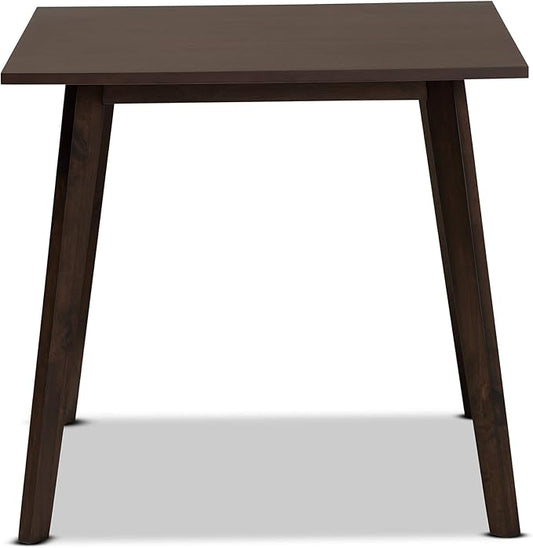 Baxton Studio Cavan Mid-Century Dining Table Dark Oak Brown Finished Square Wood Dining Table