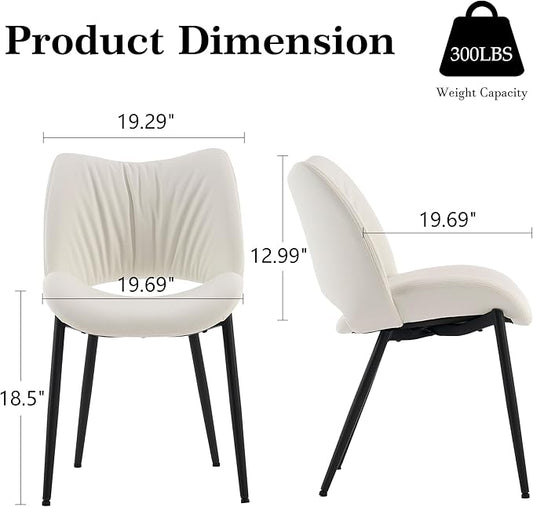 Rowill White Dining Chairs Set of 2, Upholstered Dining Room Chairs with Hollow Back, Faux Leather Kitchen Chairs for Dining, Mid Century Modern Dining Chair with Curved Seat