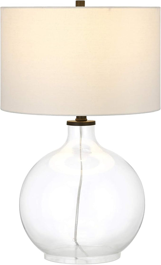 Laelia 24.75" Tall Table Lamp with Fabric Shade in Clear Glass/Blackened Bronze/White