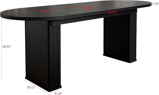 KEIKI 63" to 78.7" Extendable Oval Kitchen Table, Dining Table for 4-8 with Wooden Strip Base, Modern Farmhouse Kitchen Dining Table for Living Room, Black