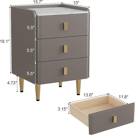 AQIMUELE Narrow Nightstand with Drawers, Narrow Side Table Leather, Small Bedside Tables for Bedroom. (Dark Gray)