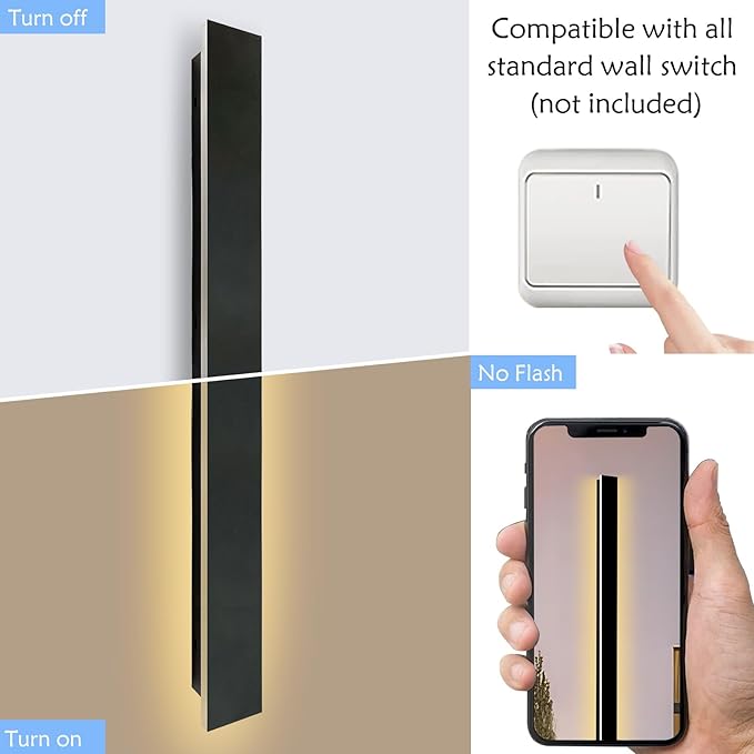 Modern Outdoor Lights, 59 Inch LED Wall Sconce, Black Waterproof Exterior Light Fixture, Single Wall Mount Lighting for Front Porch, Entryway, Garage Side Door