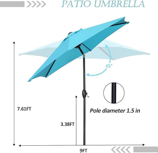 HYD-Parts 9FT Patio Umbrella Outdoor Table Umbrella,Market Umbrella with Push Button Tilt and Crank for Garden, Lawn, Deck, Backyard & Pool, No Base (Blue)