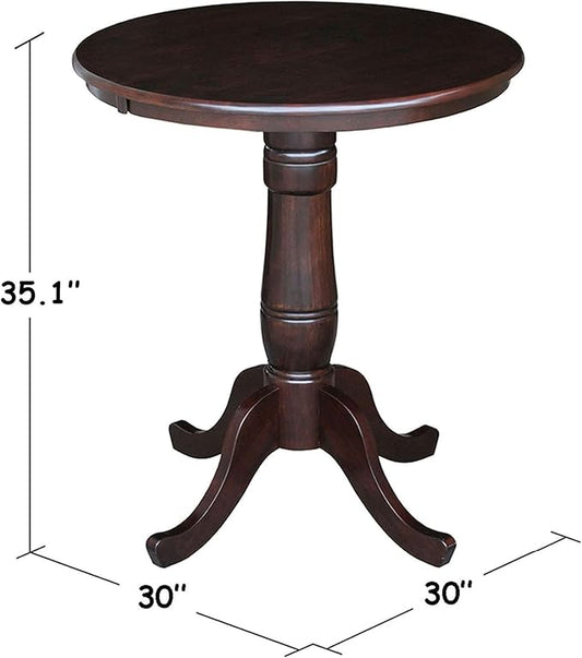 International Concepts 30" Round Wood Counter Height Dining Table in Rich Brown