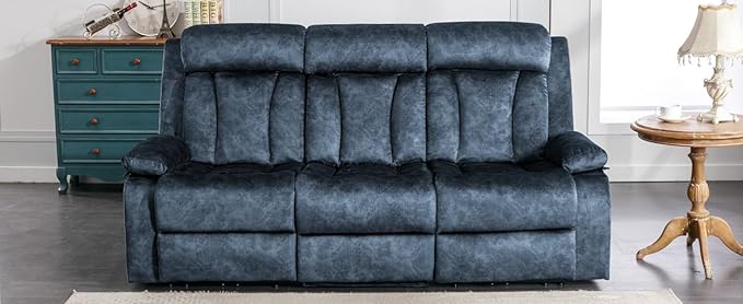 GUEAPY Oversized 3-Seater Electric Reclining Sofa with Massage & Heat, USB & Type-C Ports, Foldable Tray Table, Cup Holders, Storage Pockets, Velvet Recliner Couch for Living Room, 81.9" Wide
