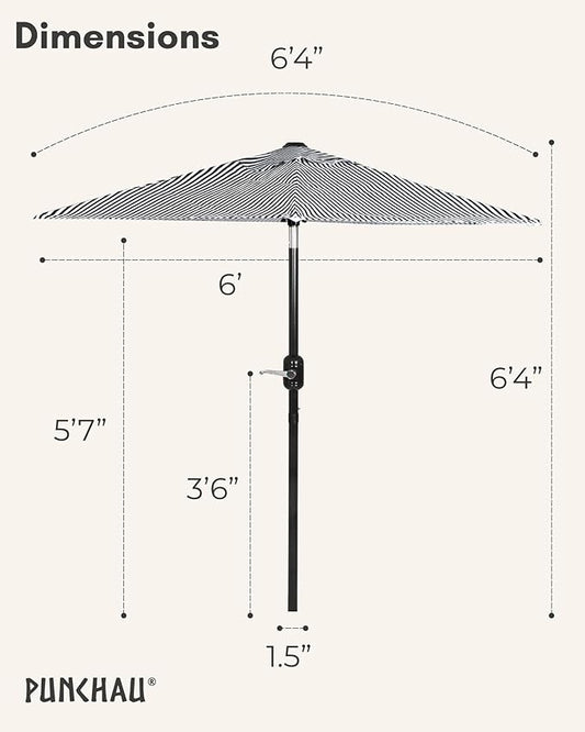 6 Ft Outdoor Patio Umbrella - Outdoor Umbrella for Patio, Pool, Table, Garden, Deck, & Beach - Easy Open/Close Crank and Push Button Tilt Adjustment - Black & White Striped Market Umbrellas
