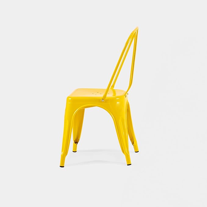 AC Pacific 18 Inch Seat Height Industrial Metal Dining Chairs, Stackable Kitchen or Bar Seat, Durable Modern Design, Versatile Accent Furniture, Set of 4, Yellow