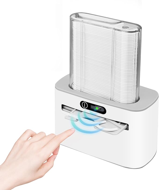 Smart Touchless Floss Pick Dispenser with Sensor - Refillable and Rechargable with 2 Cartridges (100 Picks) - Innovative and Hygienic Floss Pick Holder (Light Gray)