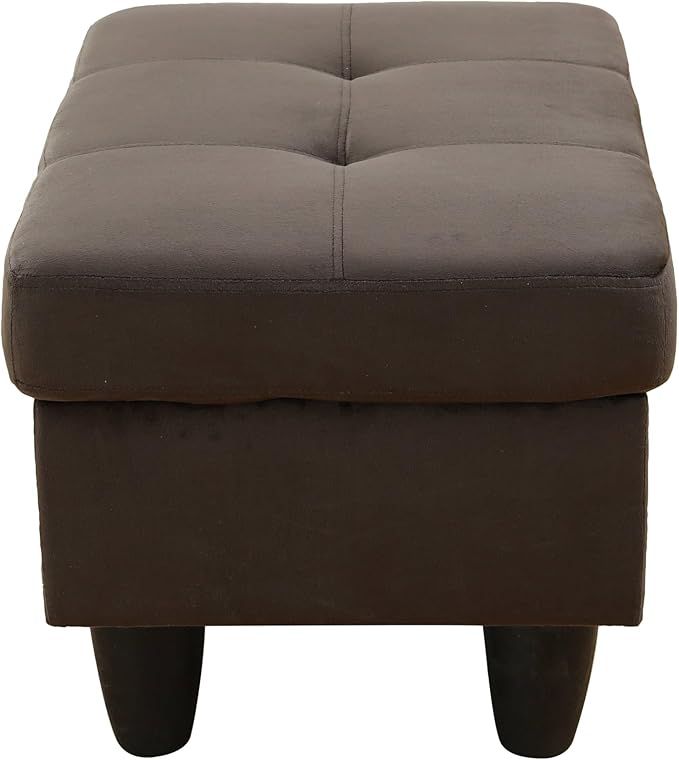97" L-Shape Sectional Sofa Set, 3 Piece Living Room Couch with Storage Ottoman & Right Chaise Lounge, Faux Leather Button Tufted Upholstered Corner Couch for Home, Apartment, Dark Brown