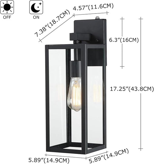 18 Inch Outdoor Wall Light Dusk to Dawn,2 Pack Outdoor Lanterns for Porch,Large Outdoor Sconce Lights with Sensor,Photocell Wall Lantern for Porch Patio Garage
