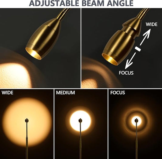 Reading Floor Lamp, 72" Tall LED Lamp with Flexible Gooseneck, Dimmable Zoomable Spotlight, Adjustable Color Beam Standing Lamp, Touch & Remote Control, Task Craft Bedroom Living Room (Light Gold)
