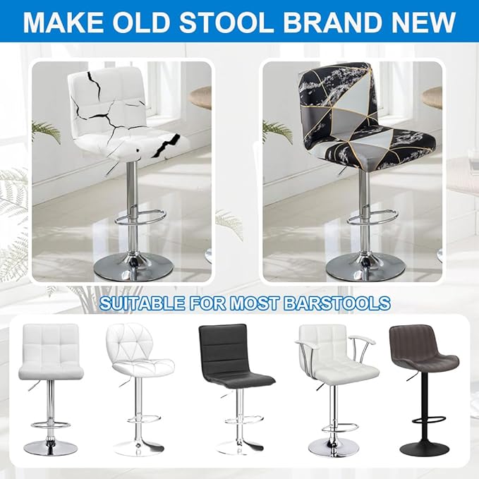 Levoberg Bar Stools Cover Set of 4 Printed Armless Swivel Barstools Slipcovers with Backs Stretch Square Counter Height Bar Stools Covers Mid Low Back Chair Cover for Kitchen Dining Room Bar #15