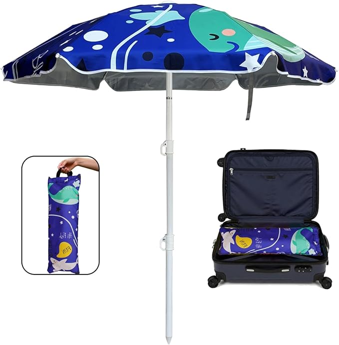 LOTTAFUN Water Table Umbrella Kid 5ft Beach Umbrella - Heavy Duty Wind Resistant UV 50+ Portable Sun Shade with Sand Anchor & Carry Bag, Outdoor Folding Umbrella for Beach,Pool,Patio,Garden (Dophin)